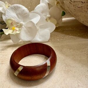 Wooden Bangle with Mother of Pearl Inlay
